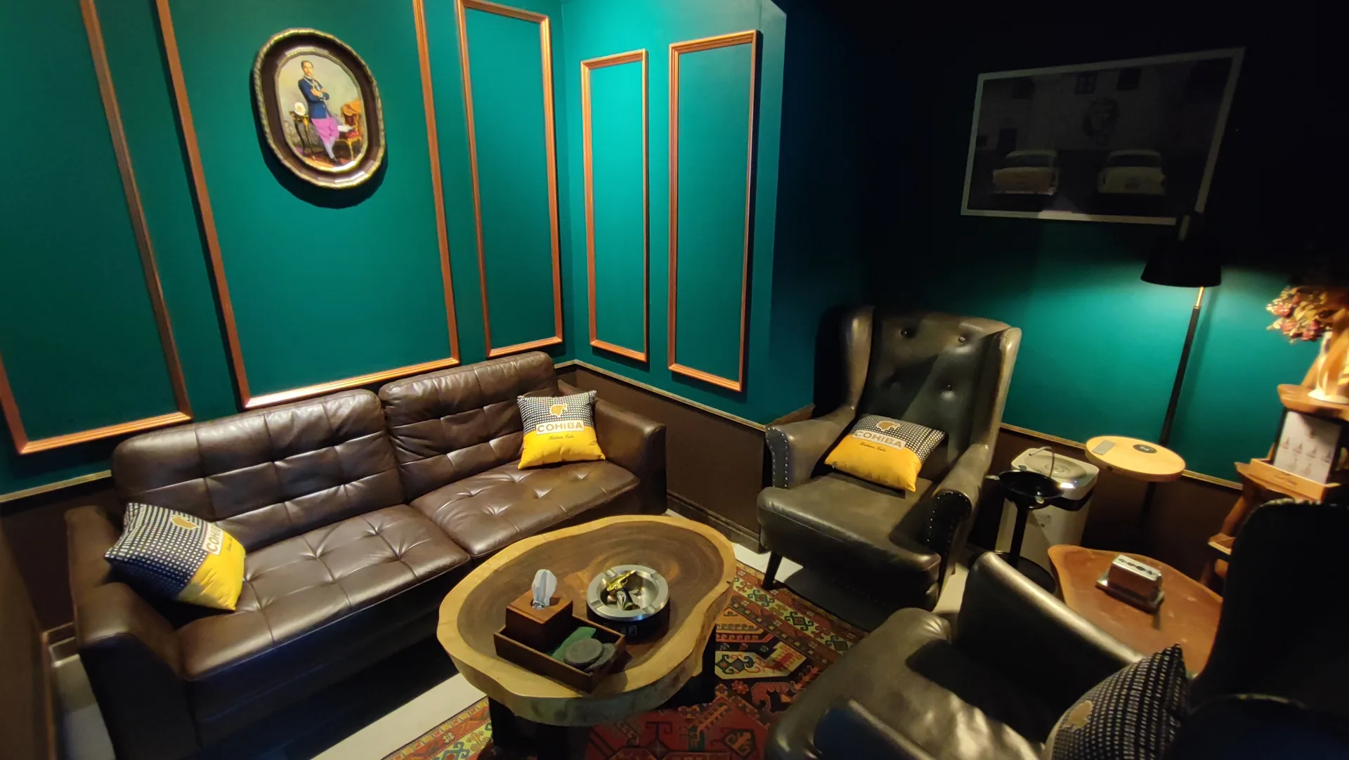Full room overview of the CNX Cigars lounge interior